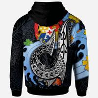Tonga Custom Hoodie Fish Hooks and Wave - Polynesian Pride