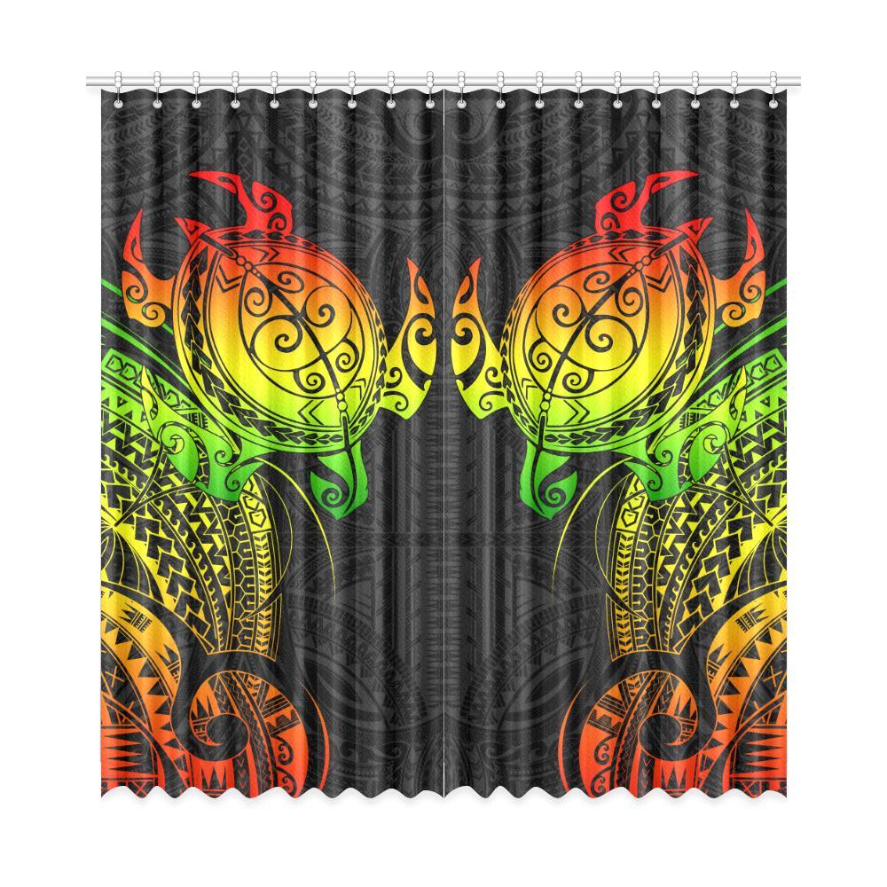 Turtle Window Curtain Reggage Polynesian (Two Pieces) One Size 52"x108"(Two Piece) Black - Polynesian Pride
