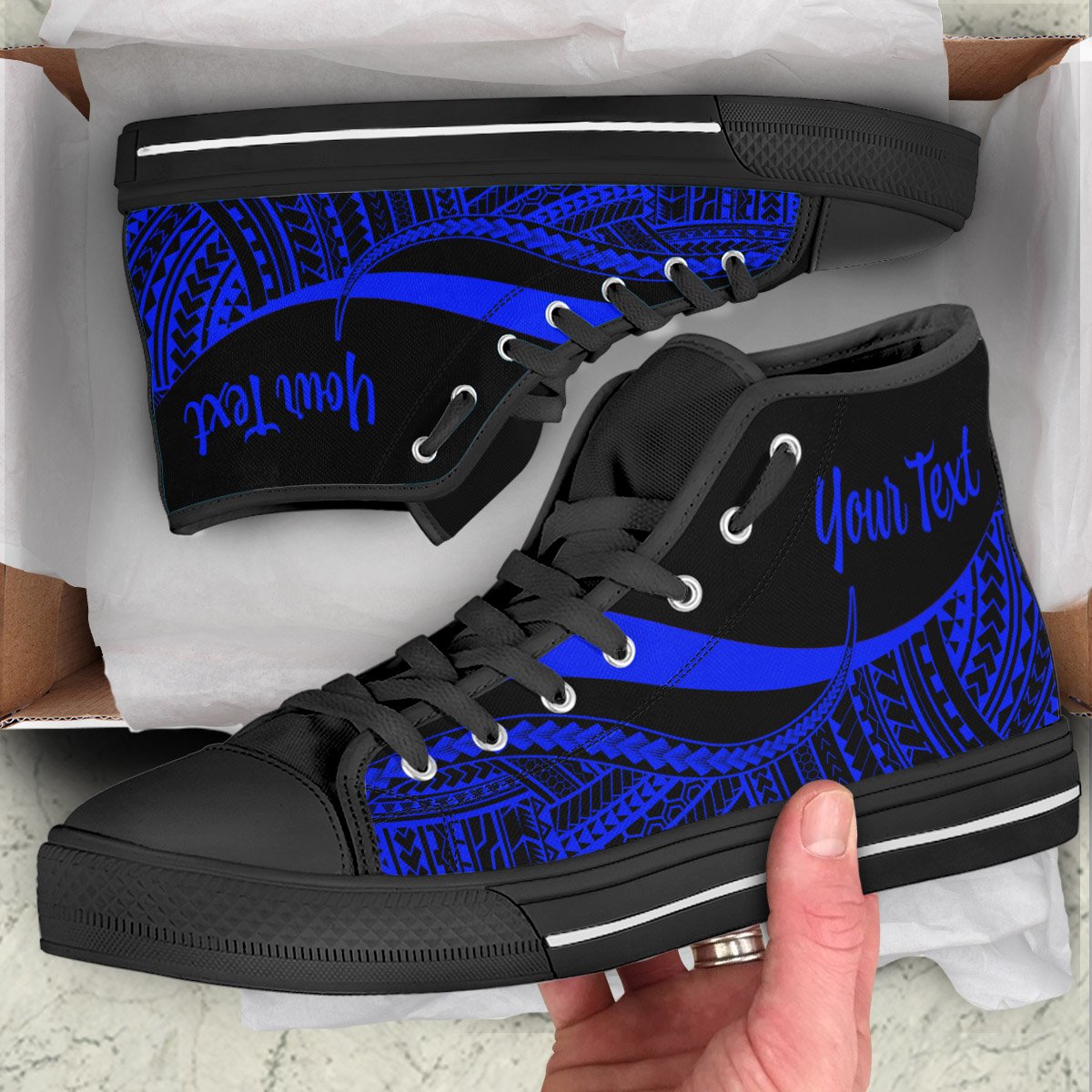 Guam Custom Personalised High Top Shoes Blue - Polynesian Tentacle Tribal Pattern Unisex Black - Polynesian Pride