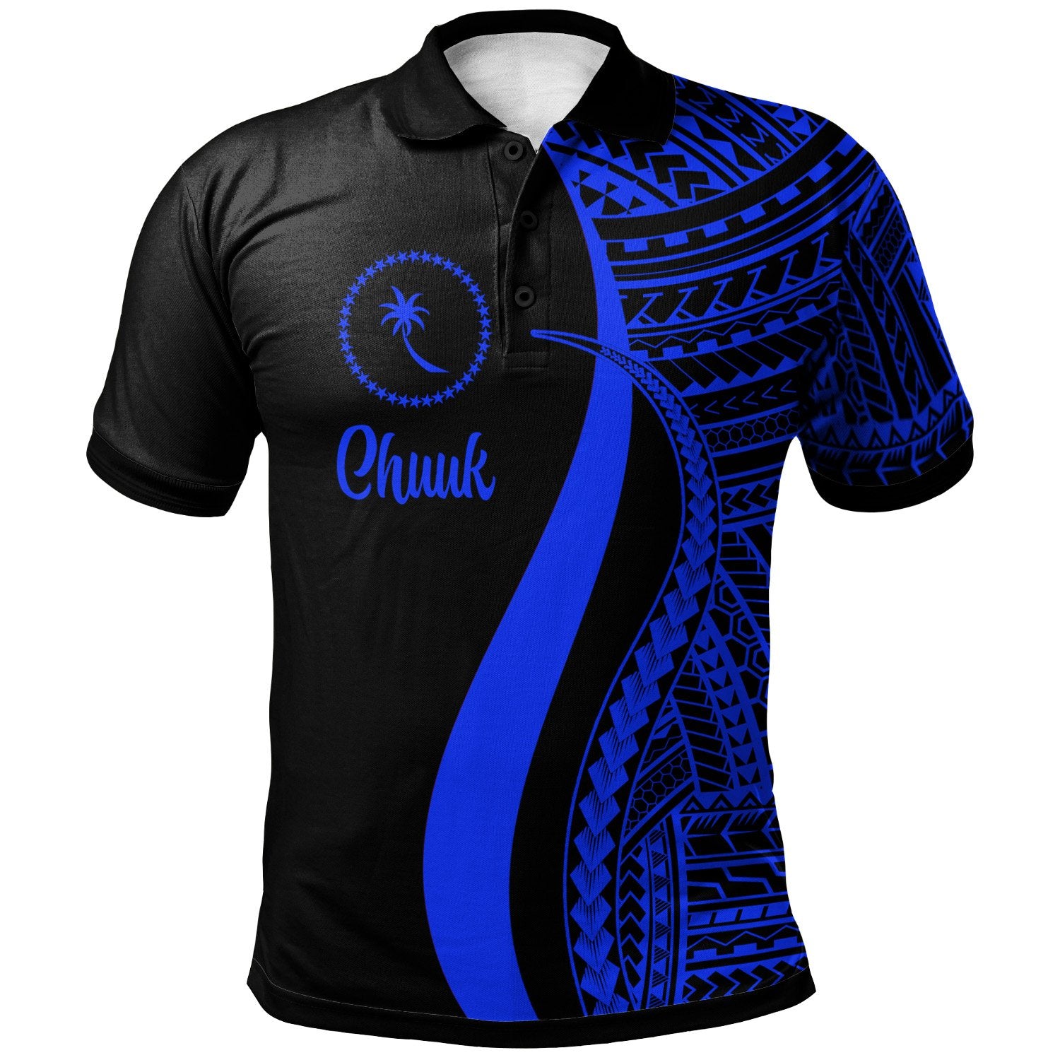 Chuuk Polo Shirt Blue Polynesian Tentacle Tribal Pattern Unisex Blue - Polynesian Pride