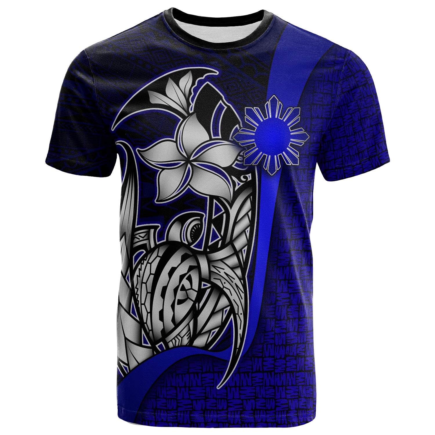 Philippines Custom T Shirt Blue Turtle With Hook Blue - Polynesian Pride