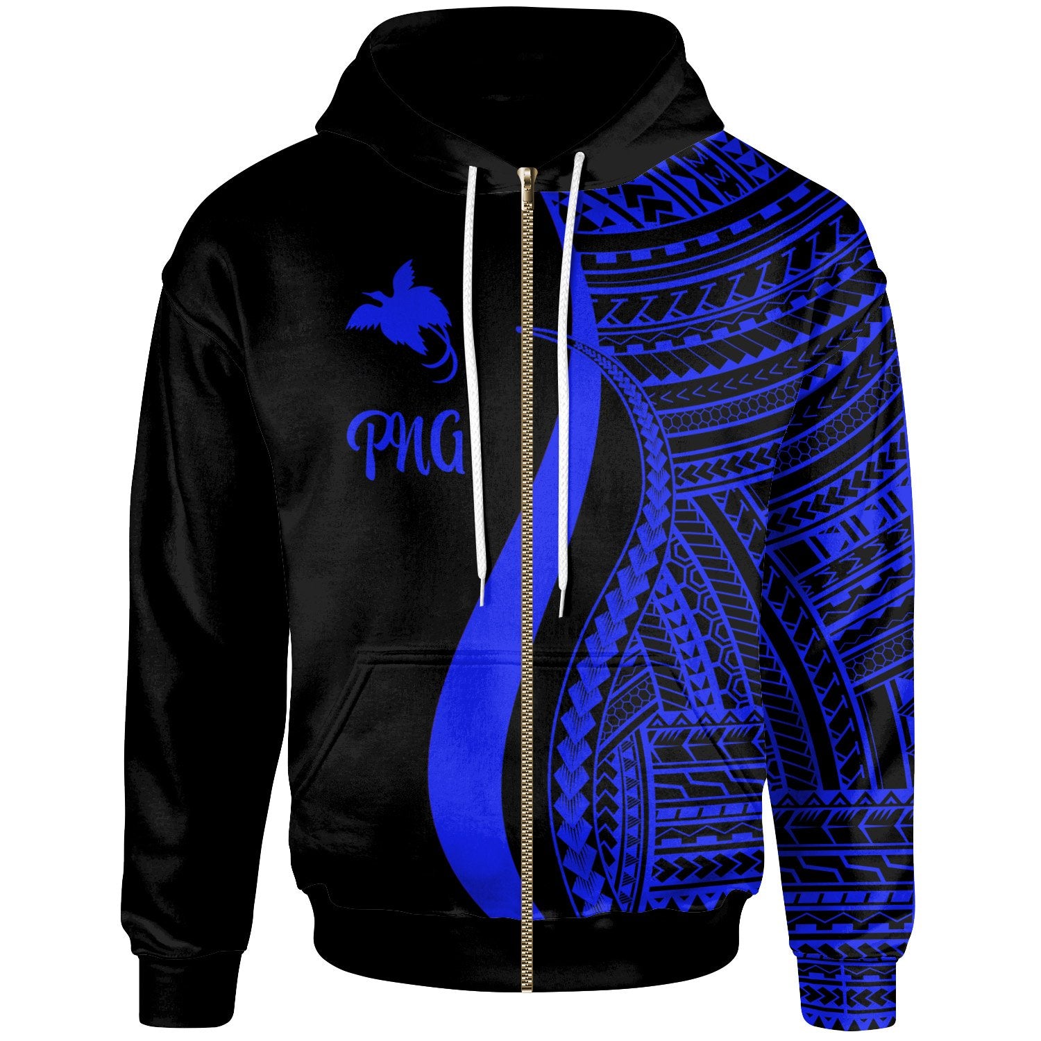Papua New Guinea Zip up Hoodie Blue Tentacle Tribal Pattern Unisex Blue - Polynesian Pride