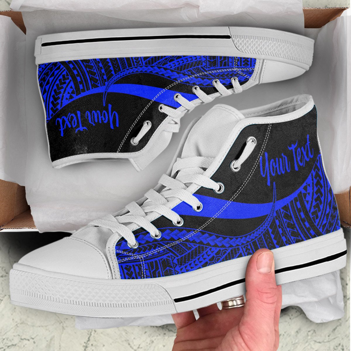 Yap Custom Personalised High Top Shoes Blue - Polynesian Tentacle Tribal Pattern - Polynesian Pride