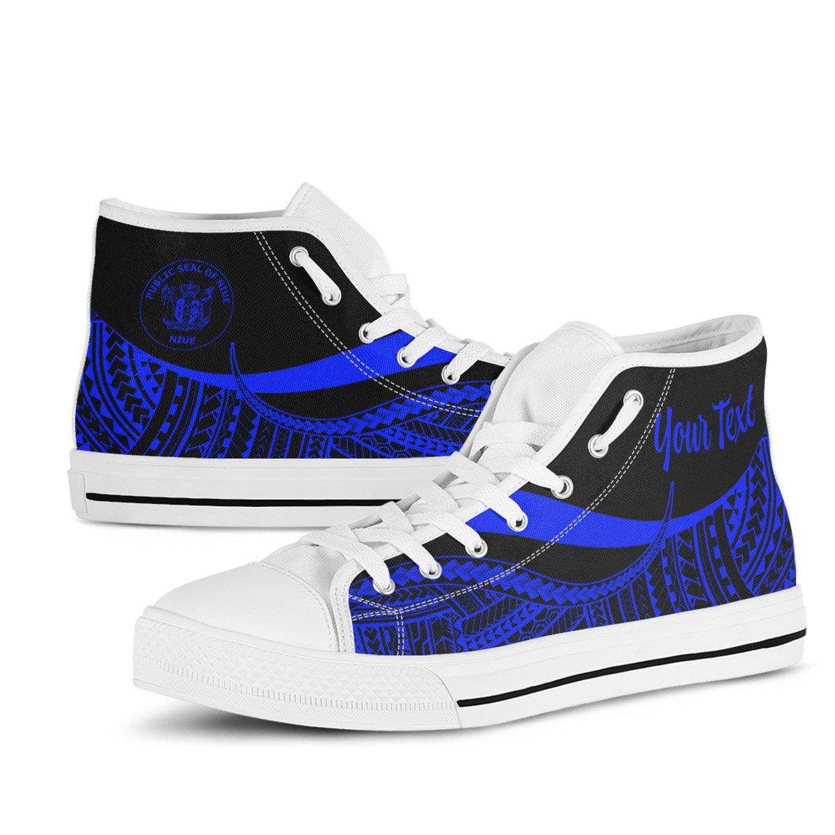 Niue Custom Personalised High Top Shoes Blue - Polynesian Tentacle Tribal Pattern - Polynesian Pride