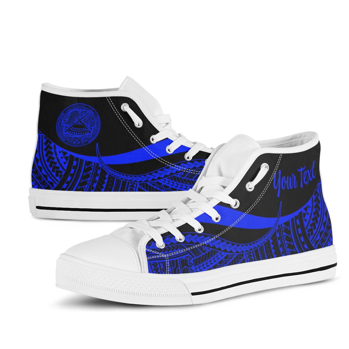 American Samoa Custom Personalised High Top Shoes Blue - Polynesian Tentacle Tribal Pattern - Polynesian Pride