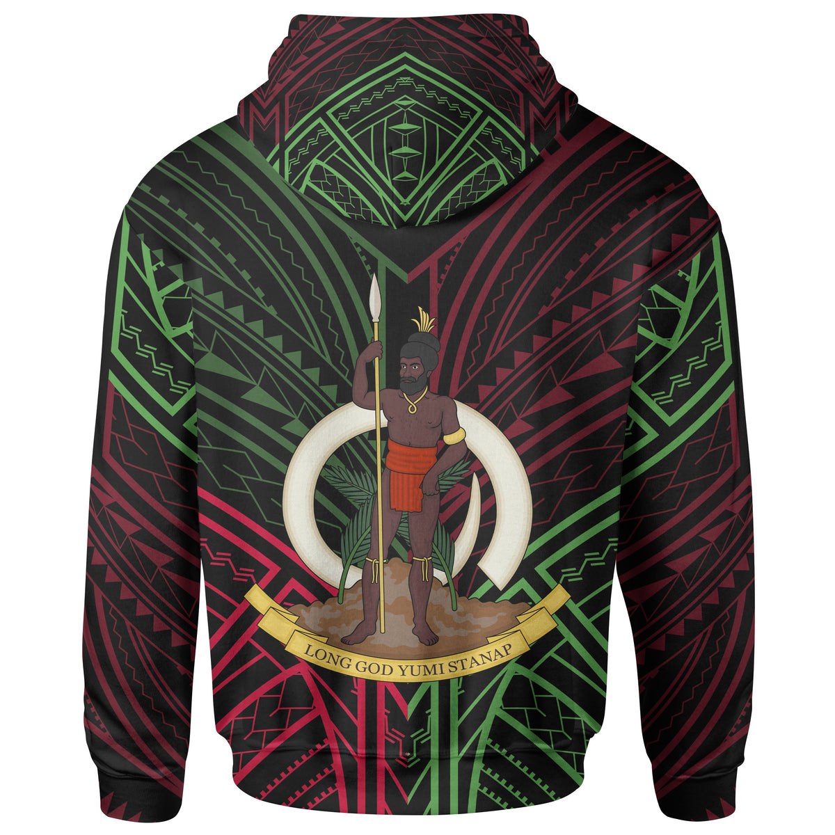Vanuatu Zip Hoodie Vanuatu Seal Flag Color Tribal Patterns - Polynesian Pride