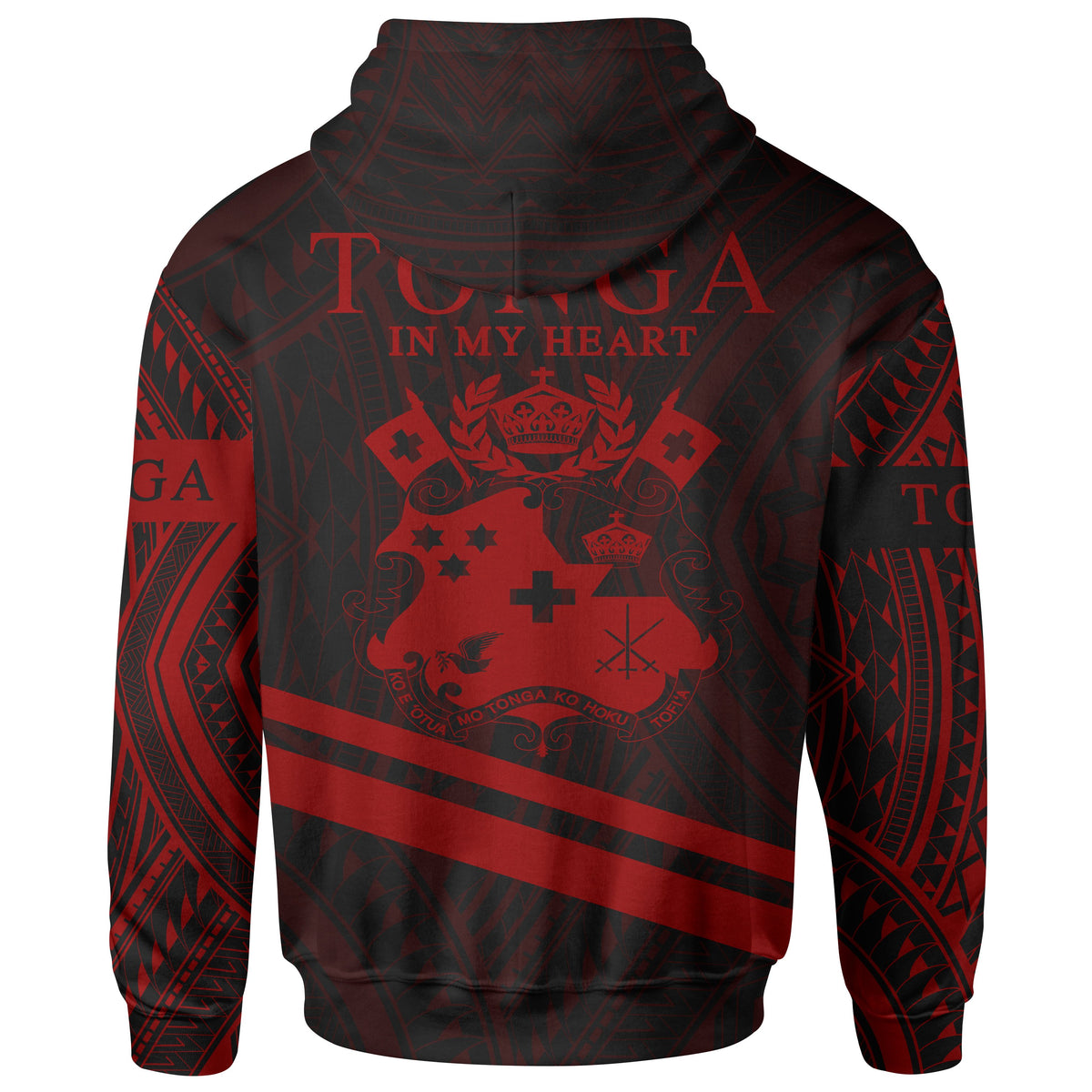 Tonga Zip Hoodie In My Heart Style Red Polynesian Patterns - Polynesian Pride