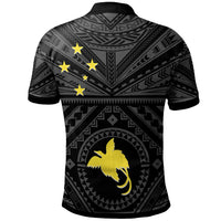 Papua New Guinea Custom Polo Shirt Flag With Polynesian Patterns (Black) - Polynesian Pride