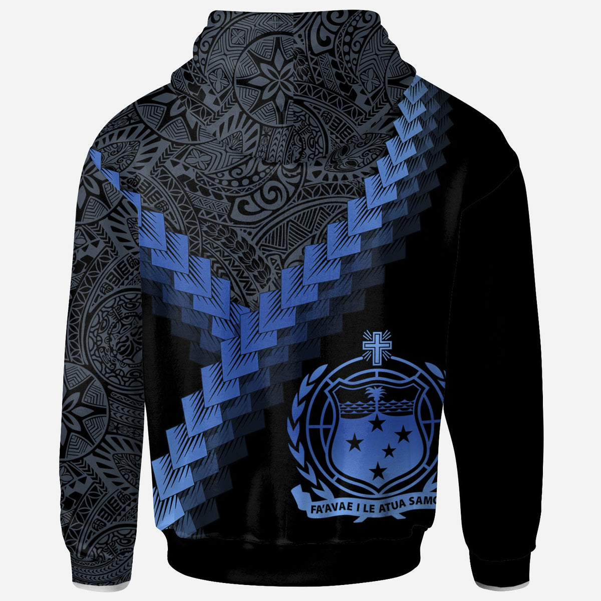 Samoa Zip up Hoodie Samoa Coat of Arms With Polynesian Tattoo Blue - Polynesian Pride