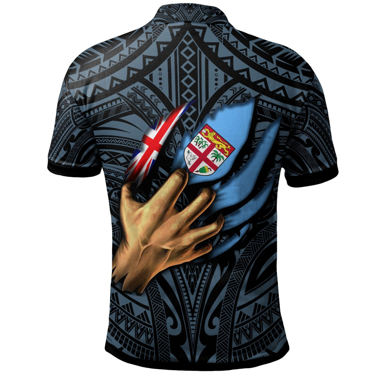 Fiji Custom Polo Shirt Viti In Me (Blue) - Polynesian Pride