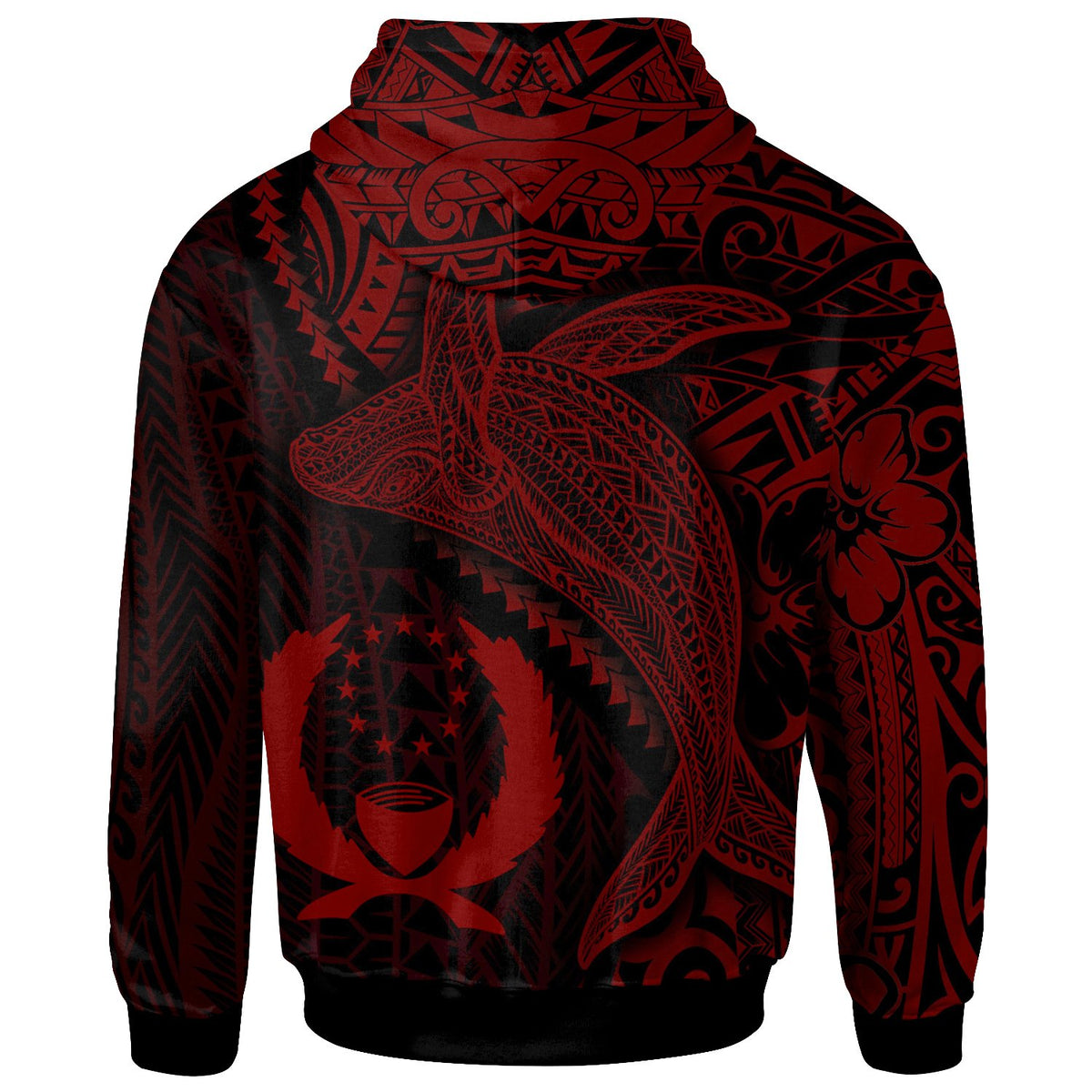 Pohnpei Zip up Hoodie Humpback Whale & Coat of Arms Red - Polynesian Pride