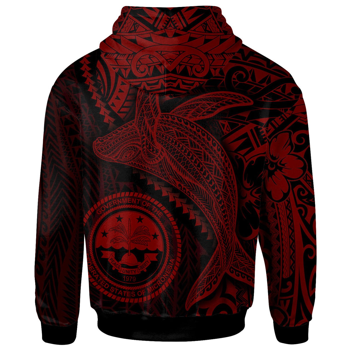 Federated States of Micronesia Zip up Hoodie Humpback Whale & Coat of Arms Red - Polynesian Pride