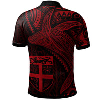 Fiji Polo Shirt Humpback Whale and Coat of Arms Red - Polynesian Pride