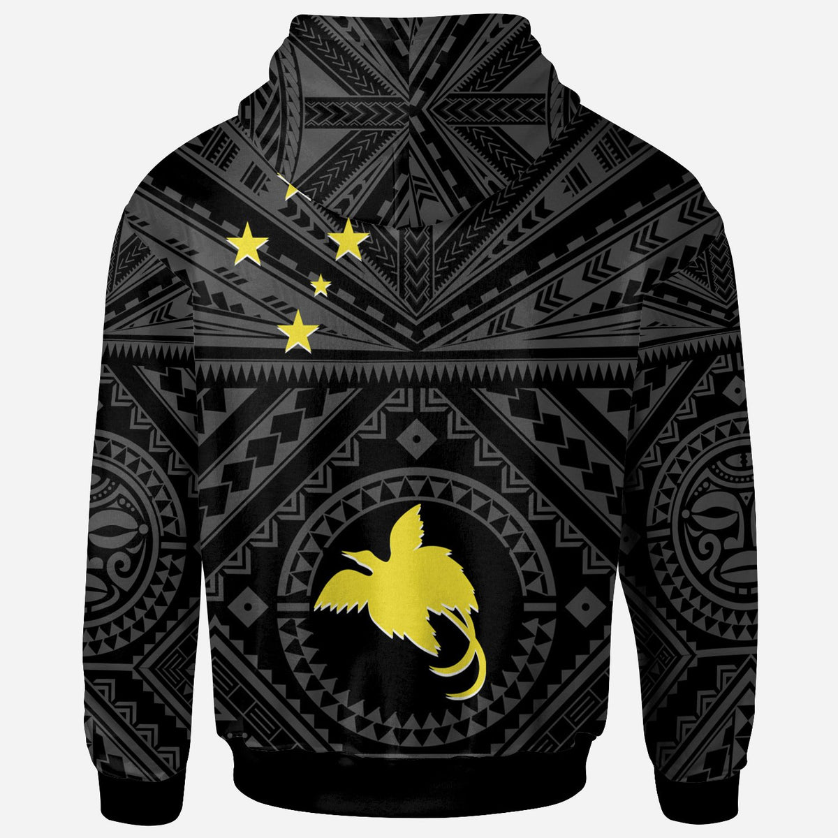 Papua New Guinea Zip up Hoodie Flag With Polynesian Patterns (Black) - Polynesian Pride