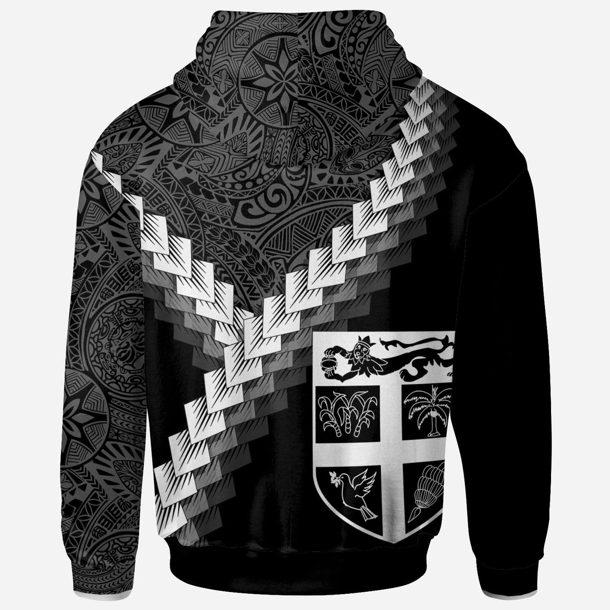 Fiji Zip up Hoodie Coat of Arms With Polynesian Tattoo - Polynesian Pride