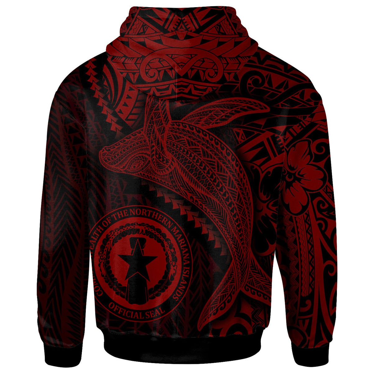 Northern Mariana Islands Zip up Hoodie Humpback Whale & Coat of Arms Red - Polynesian Pride