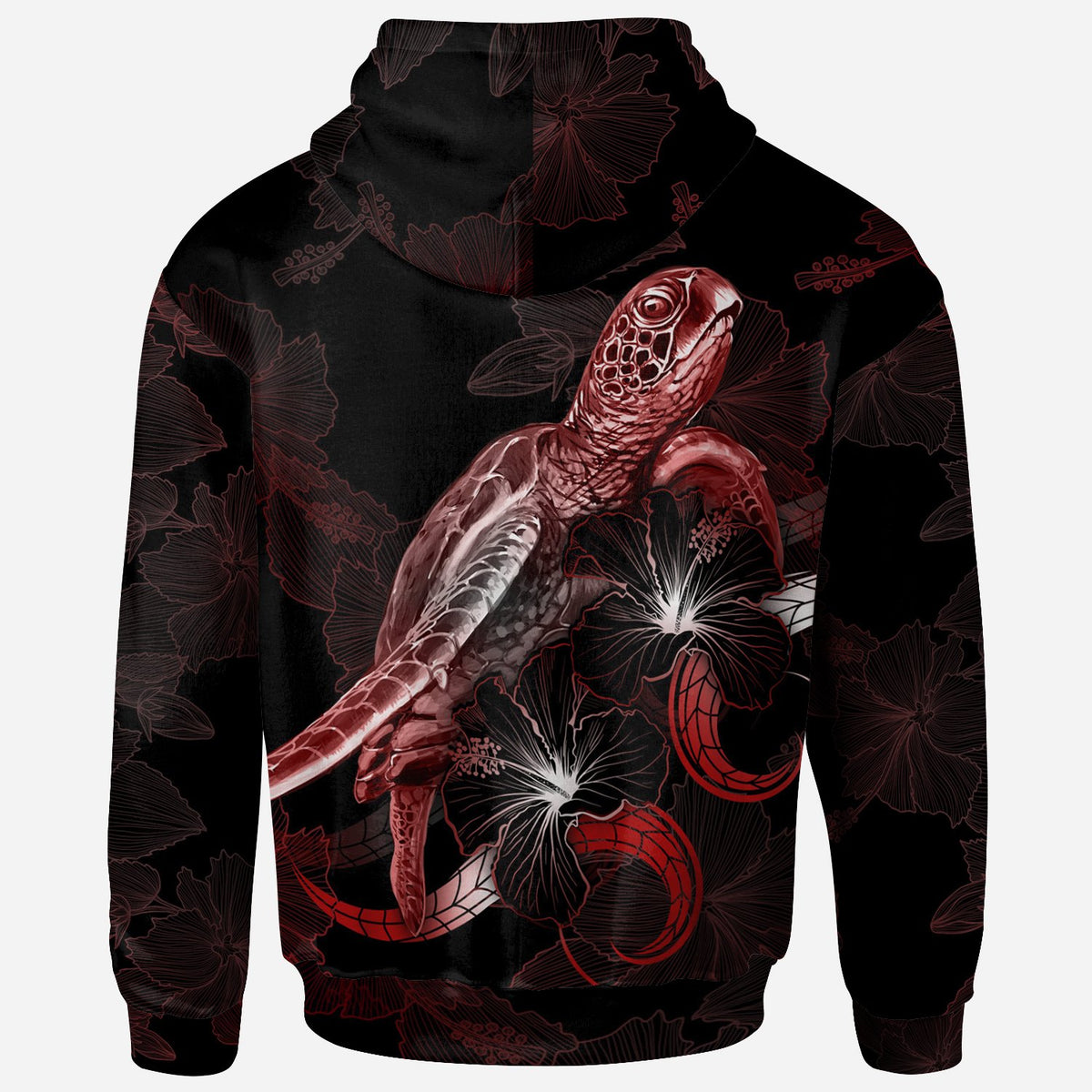 Chuuk Polynesian Hoodie Turtle With Blooming Hibiscus Red - Polynesian Pride