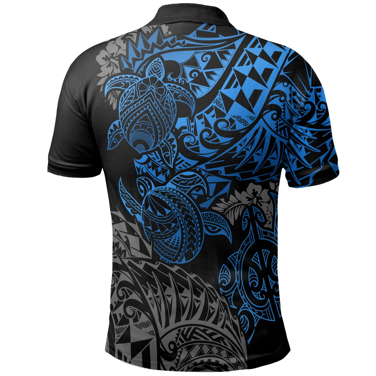 Hawaii Polo Shirt Kanaka Maoli Polynesian Blue Turtle Hibiscus Flowing - Polynesian Pride