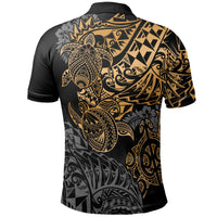 Hawaii Polo Shirt Kanaka Maoli Polynesian Gold Turtle Hibiscus Flowing - Polynesian Pride