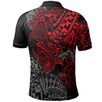 Hawaii Polo Shirt Kanaka Maoli Polynesian Red Turtle Hibiscus Flowing - Polynesian Pride