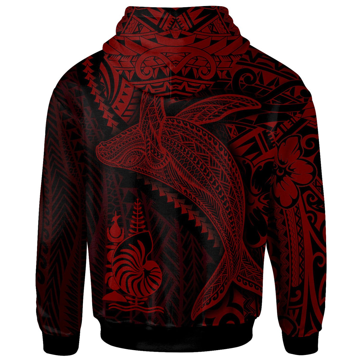 New Caledonia Zip up Hoodie Humpback Whale & Coat of Arms Red - Polynesian Pride