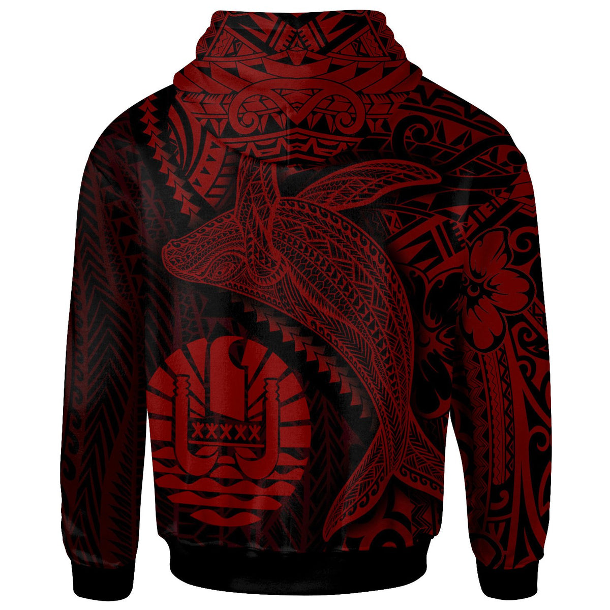 Tahiti Hoodie Humpback Whale & Coat of Arms Red - Polynesian Pride