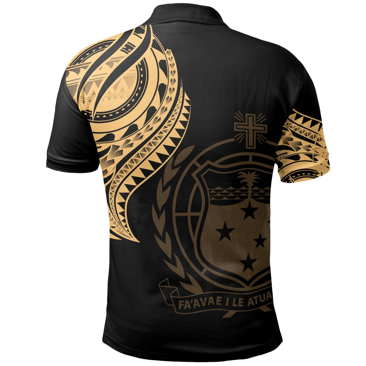 Samoa Polo Shirt Samoan Tatau Gold Patterns With Coat Of Arms - Polynesian Pride