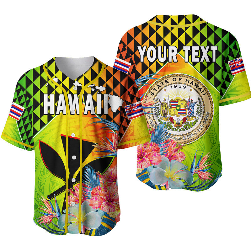 (Custom Personalised) Hawaii Baseball Jersey Hawaiian Tribal Kanaka Maoli Hibiscus Ver.02 LT14 Reggae - Polynesian Pride