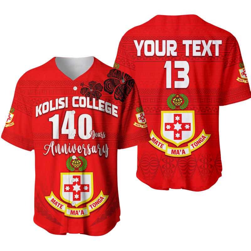 (Custom Text and Number) Kolisi Tonga College Atele Baseball Jersey 140 Years Anniversary Tongan Ngatu LT13 Red - Polynesian Pride