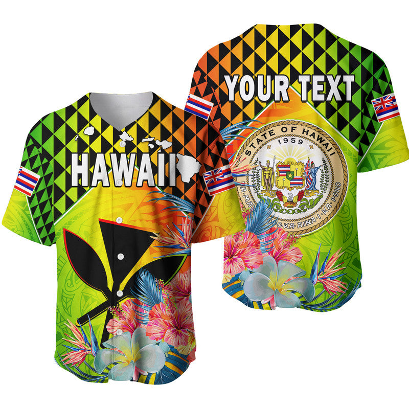 (Custom Personalised) Hawaii Baseball Jersey Hawaiian Tribal Kanaka Maoli Hibiscus LT14 Reggae - Polynesian Pride