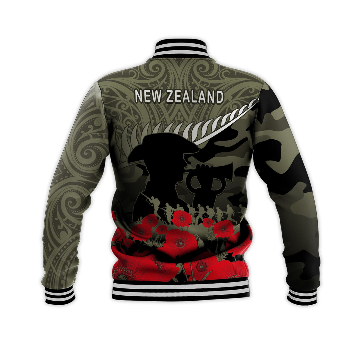 (Custom Personalised) New Zealand ANZAC 2022 Baseball Jacket Maori Camouflage LT14 - Polynesian Pride