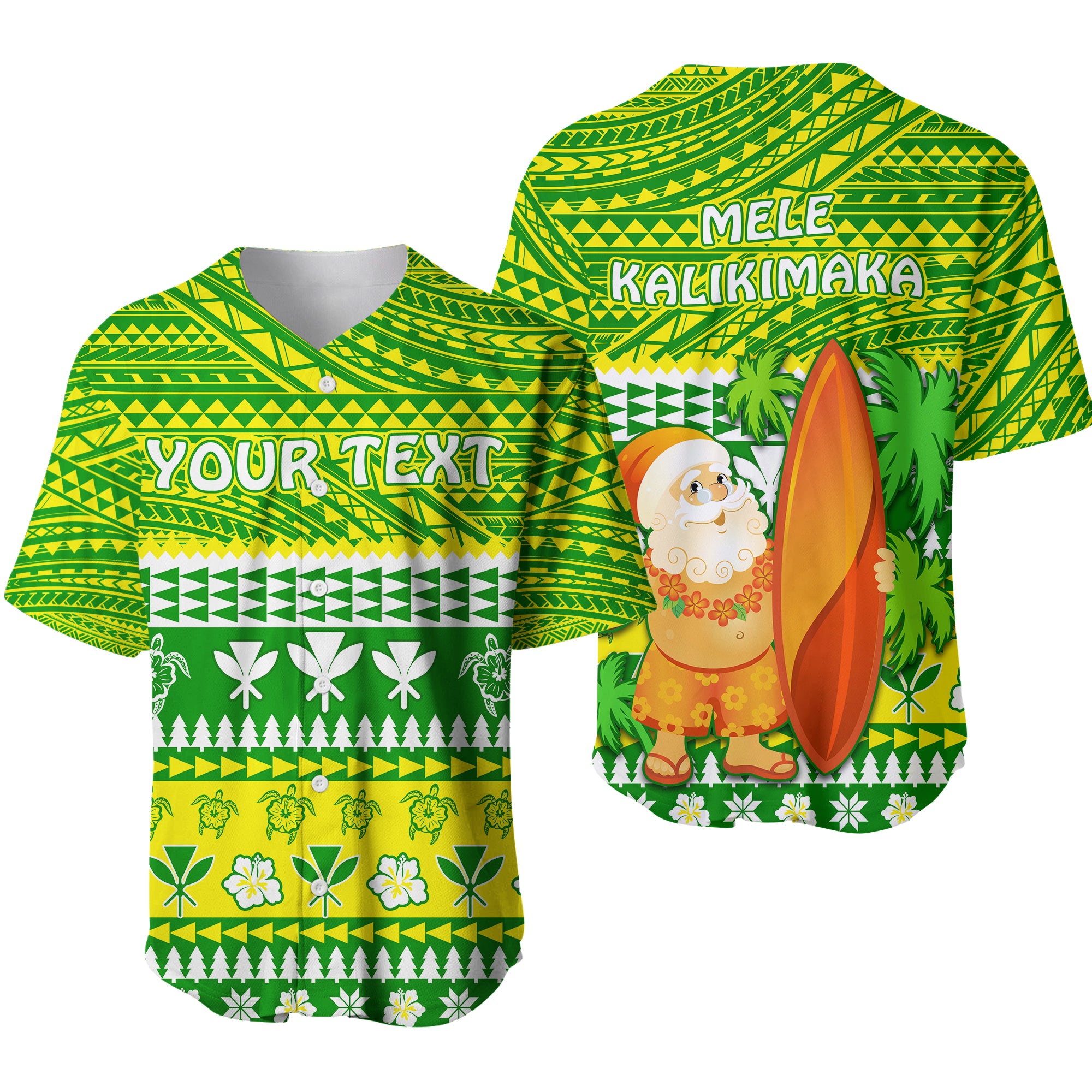 (Custom Personalised) Hawaii Christmas Baseball Jersey Polynesian Mele Kalikimaka Santa Claus LT13 Green - Polynesian Pride