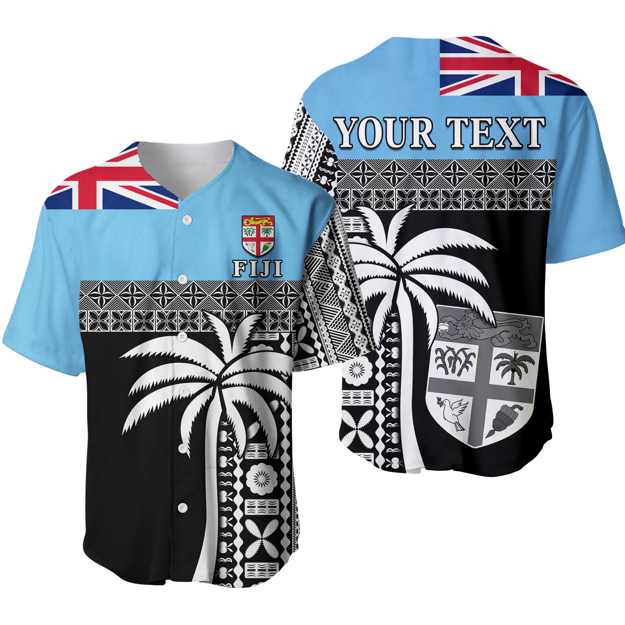 (Custom Personalised) Fiji Tapa Pattern Baseball Jersey Coconut Tree LT13 Unisex Blue - Polynesian Pride