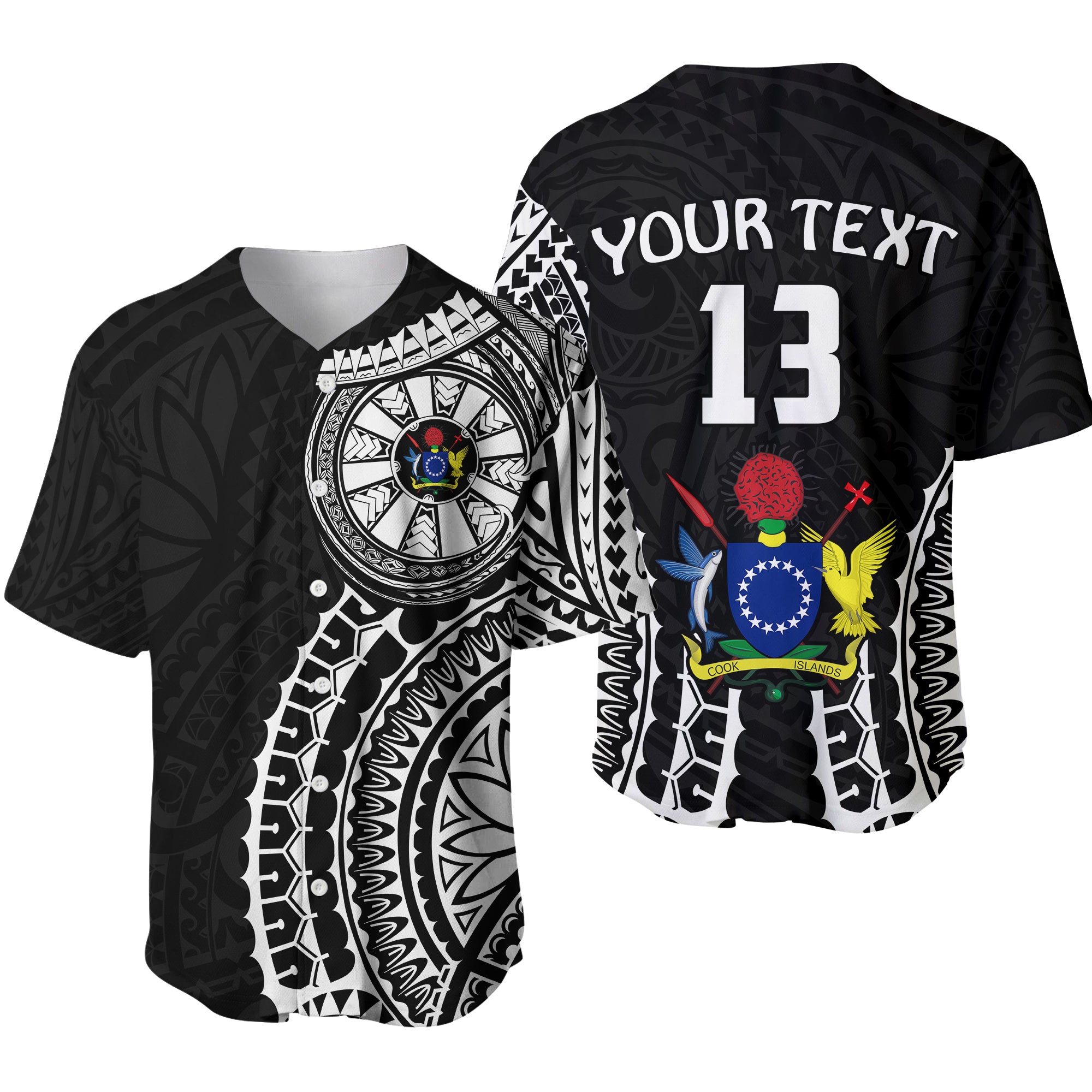 (Custom Text and Number) Cook Islands Baseball Jersey Polynesian Cultural The Best For You LT13 Black - Polynesian Pride