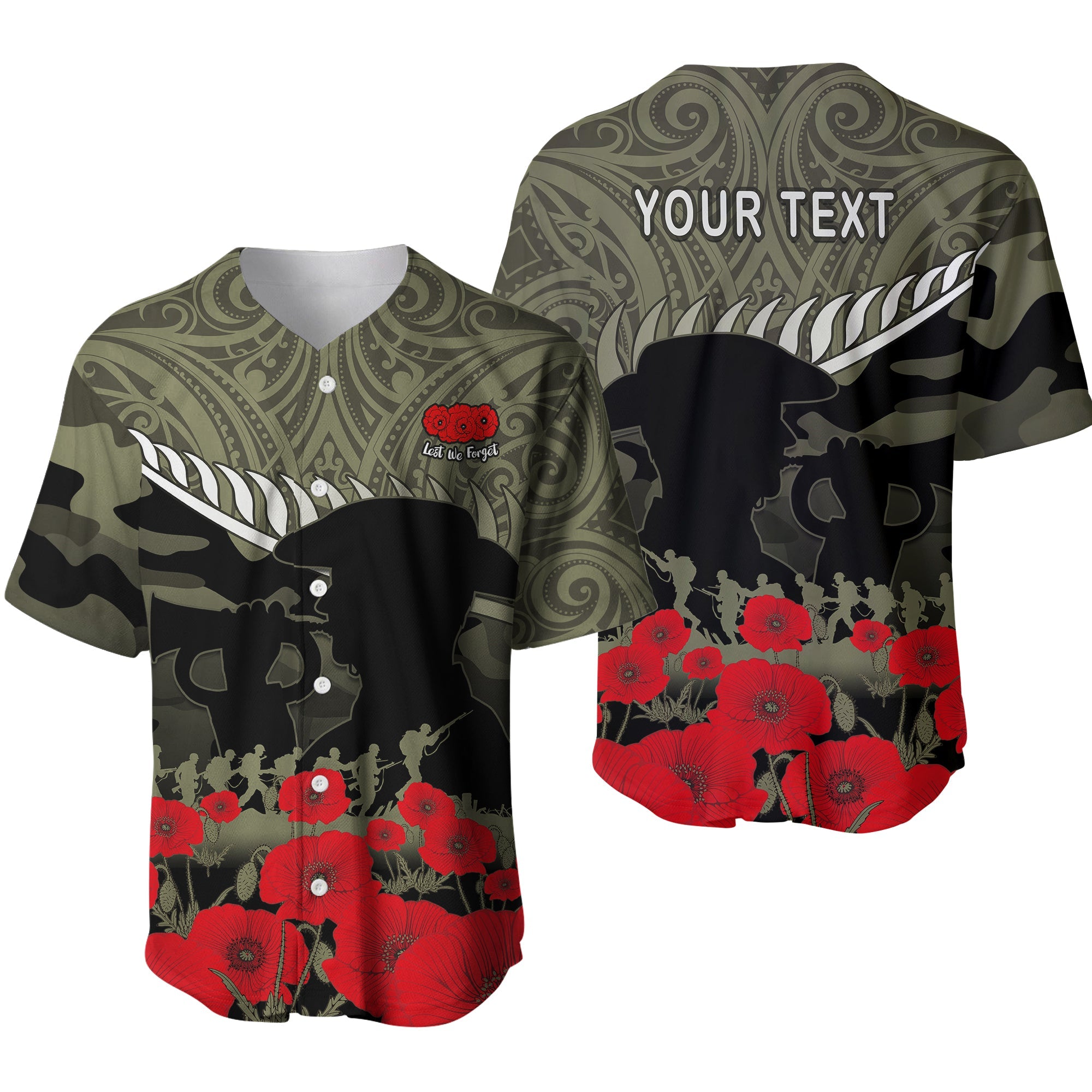 (Custom Personalised) New Zealand ANZAC 2022 Baseball Jersey Maori Camouflage LT14 Blue - Polynesian Pride