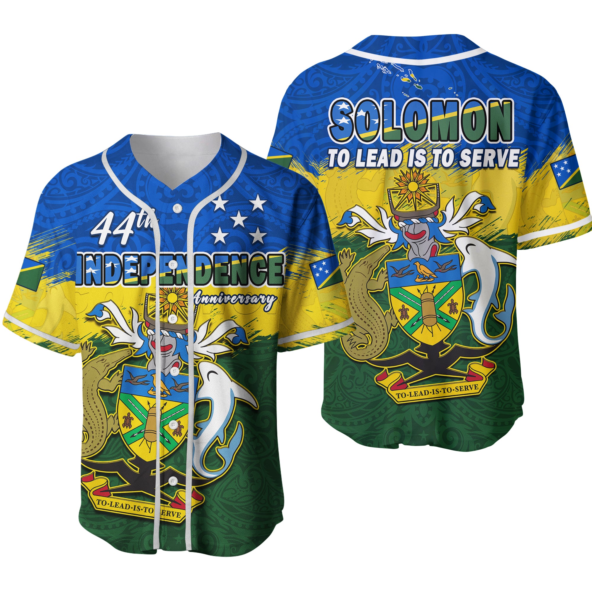 Solomon Islands Baseball Jersey Happy 44th Independence Anniversary Polynesian Pattern Ver.02 LT14 Blue - Polynesian Pride