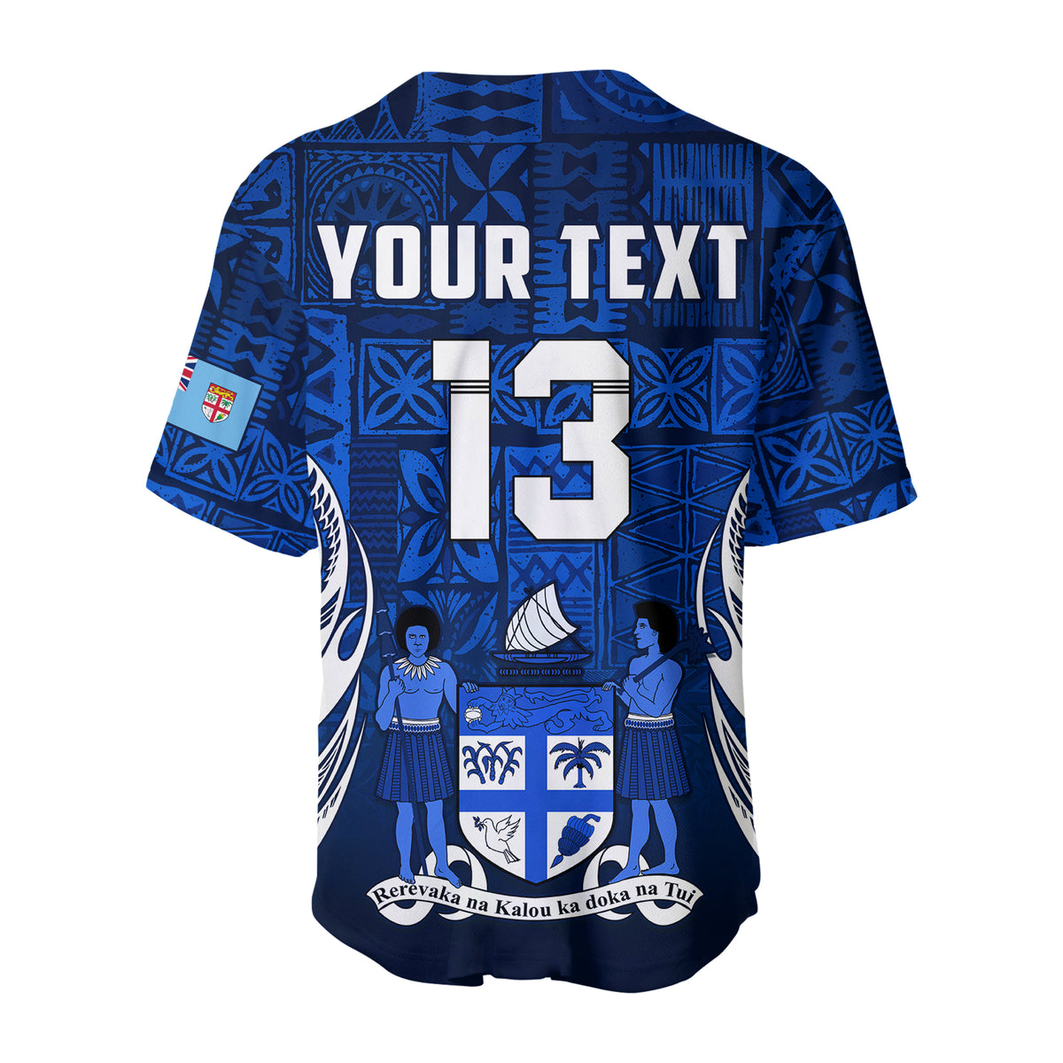 (Custom Text and Number) Fiji Rugby Baseball Jersey Flying Fijians Blue Tapa Pattern LT13 - Polynesian Pride