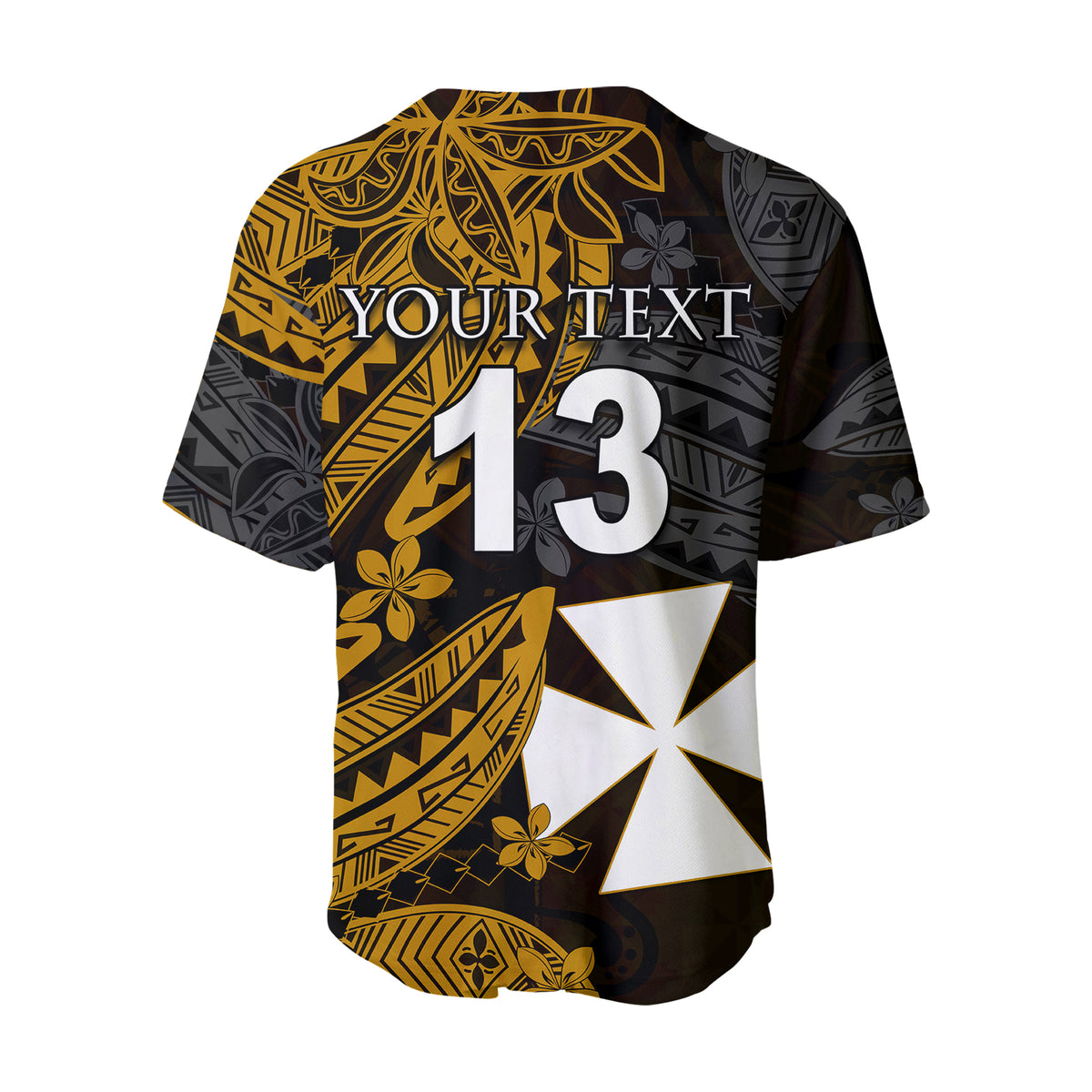 (Custom Text and Number) Wallis and Futuna Baseball Jersey Enjoy Polynesian Flowers Version Gold LT13 - Polynesian Pride
