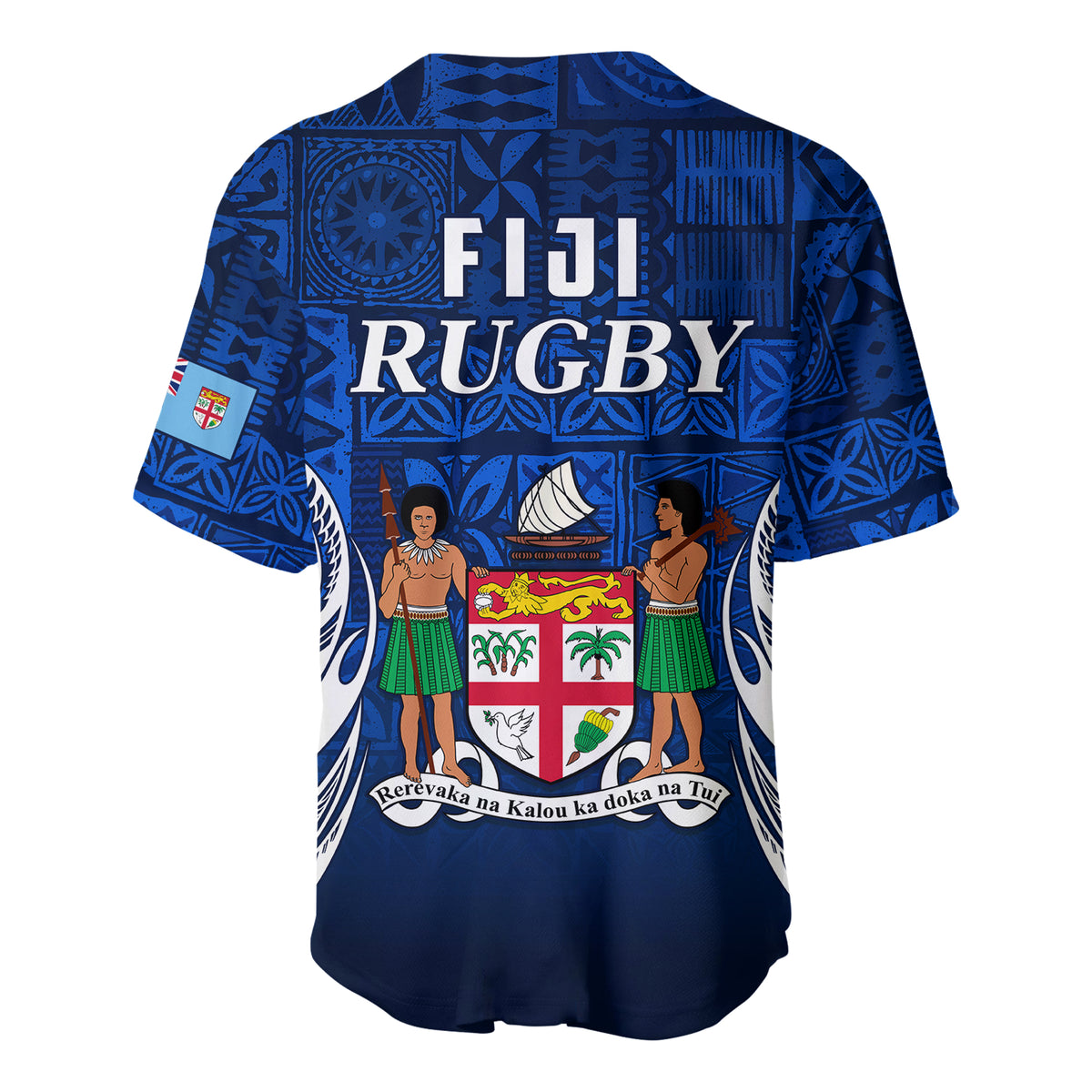 Fiji Rugby Baseball Jersey Flying Fijians Blue Tapa Pattern LT13 - Polynesian Pride