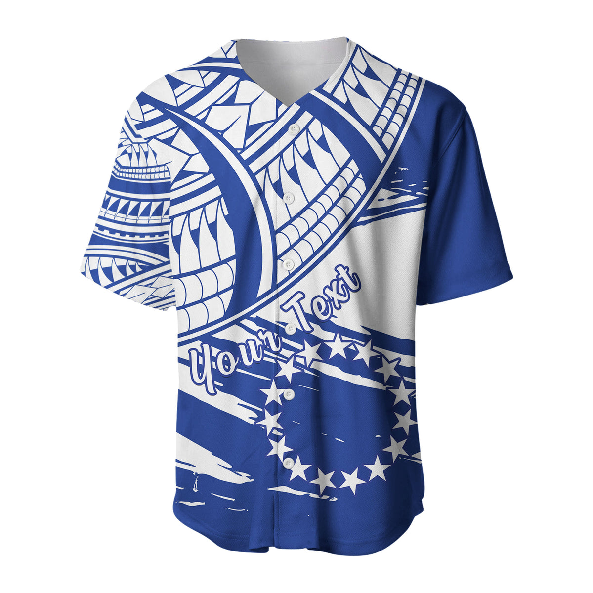 (Custom Personalised) Cook Islands Baseball Jersey Flag Style Blue With Claw Pattern LT13 Blue - Polynesian Pride