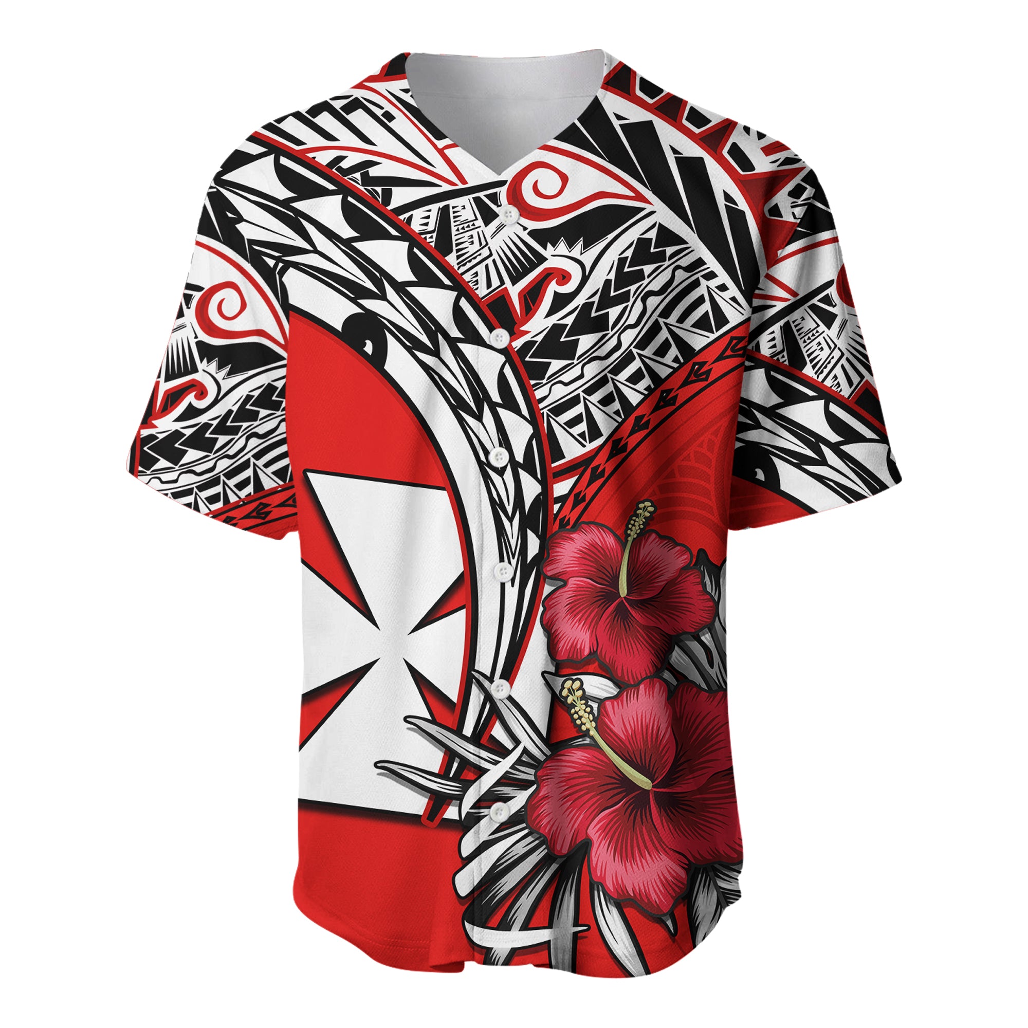 (Custom Personalised) Wallis et Futuna Baseball Jersey Polynesian Pattern and Hibiscus Flowers Version Red LT13 Unisex Red - Polynesian Pride