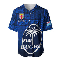 Fiji Rugby Baseball Jersey Flying Fijians Blue Tapa Pattern LT13 - Polynesian Pride