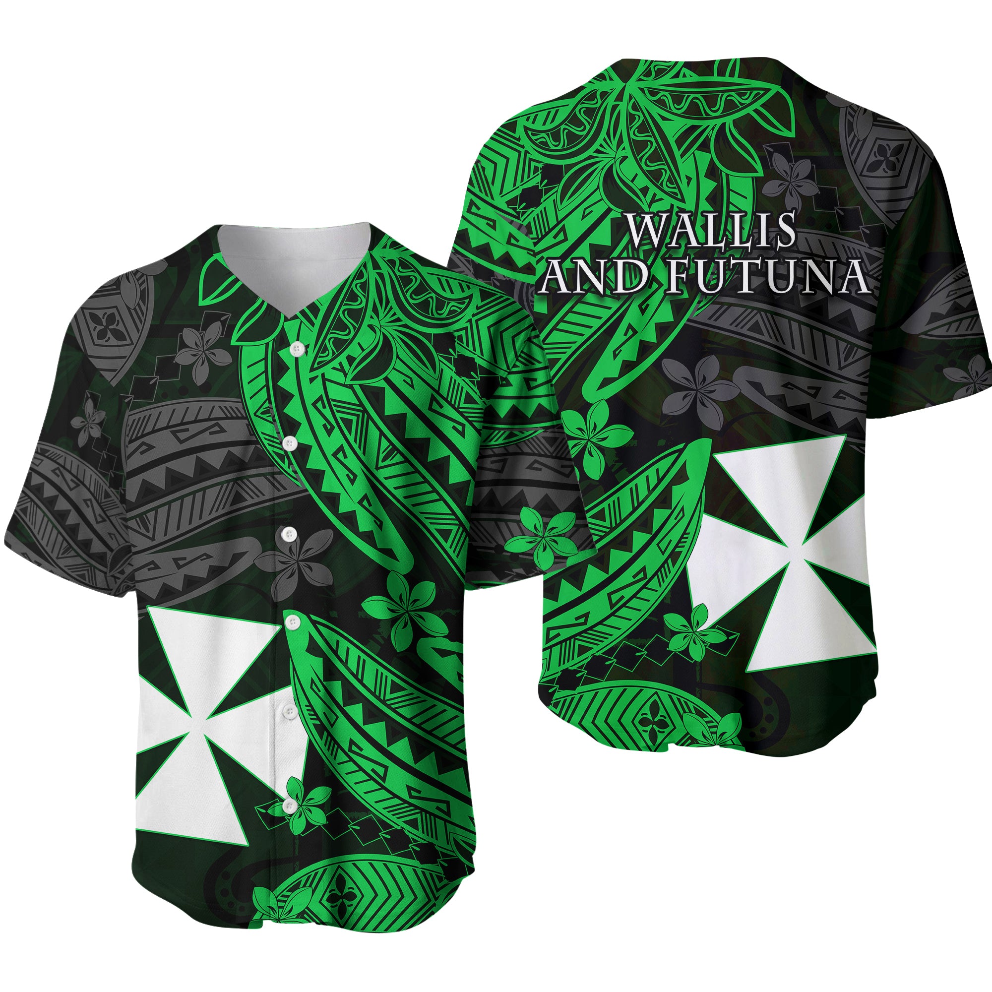 Wallis and Futuna Baseball Jersey Enjoy Polynesian Flowers Version Green LT13 Green - Polynesian Pride