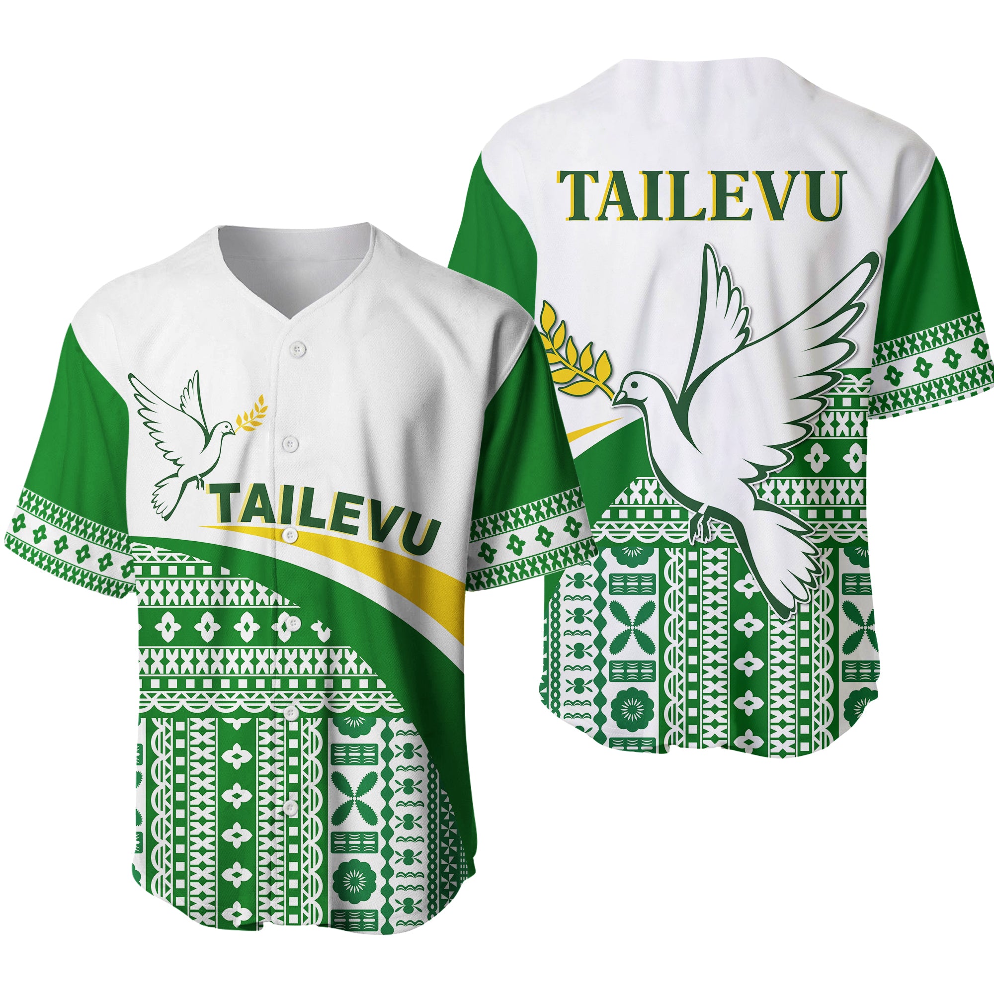 Tailevu Rugby Baseball Jersey Fiji Rugby Tapa Pattern White LT13 Unisex White - Polynesian Pride