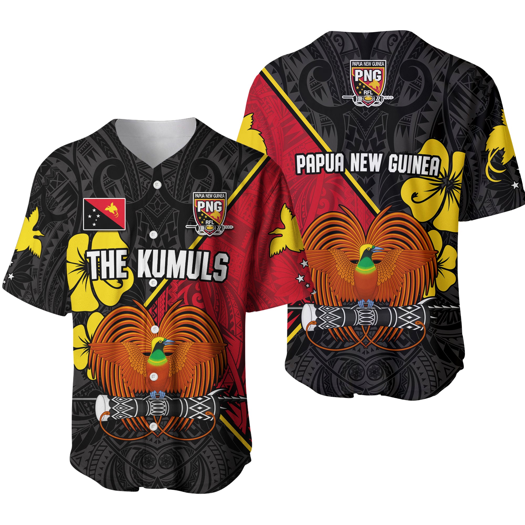 The Kumuls PNG Baseball Jersey Papua New Guinea Polynesian Dynamic Style Black LT14 Black - Polynesian Pride