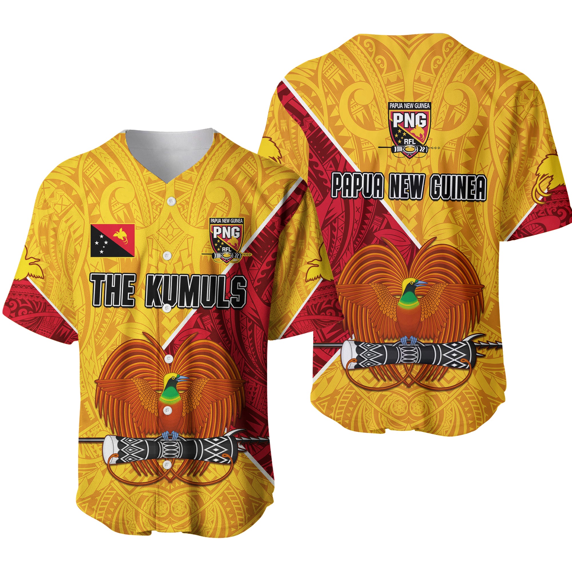 The Kumuls PNG Baseball Jersey Papua New Guinea Polynesian Dynamic Style LT14 Yellow - Polynesian Pride