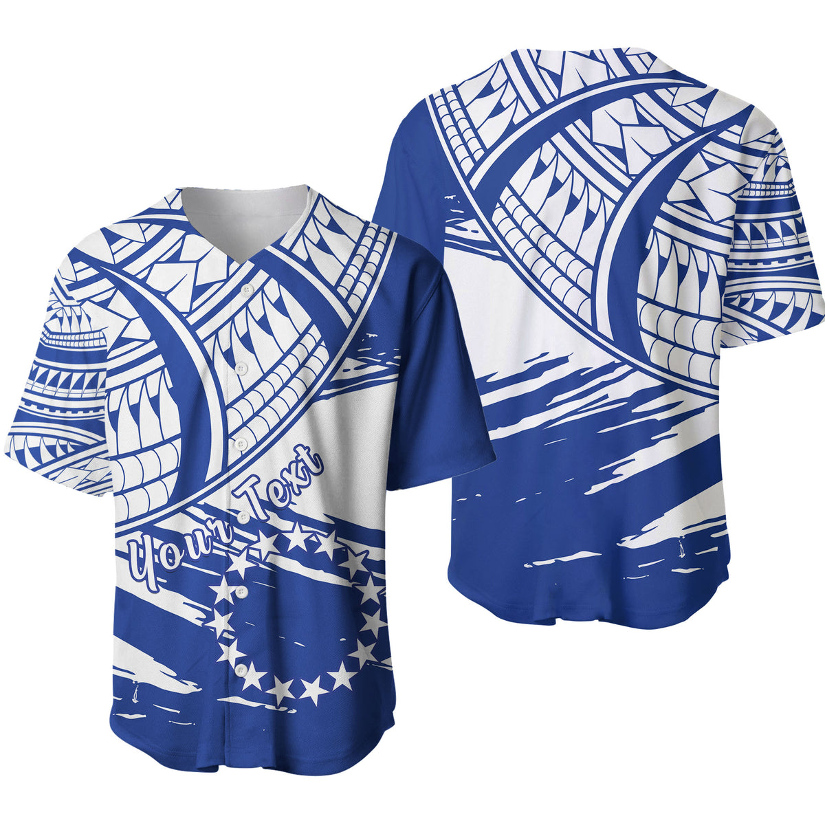 (Custom Personalised) Cook Islands Baseball Jersey Flag Style Blue With Claw Pattern LT13 - Polynesian Pride