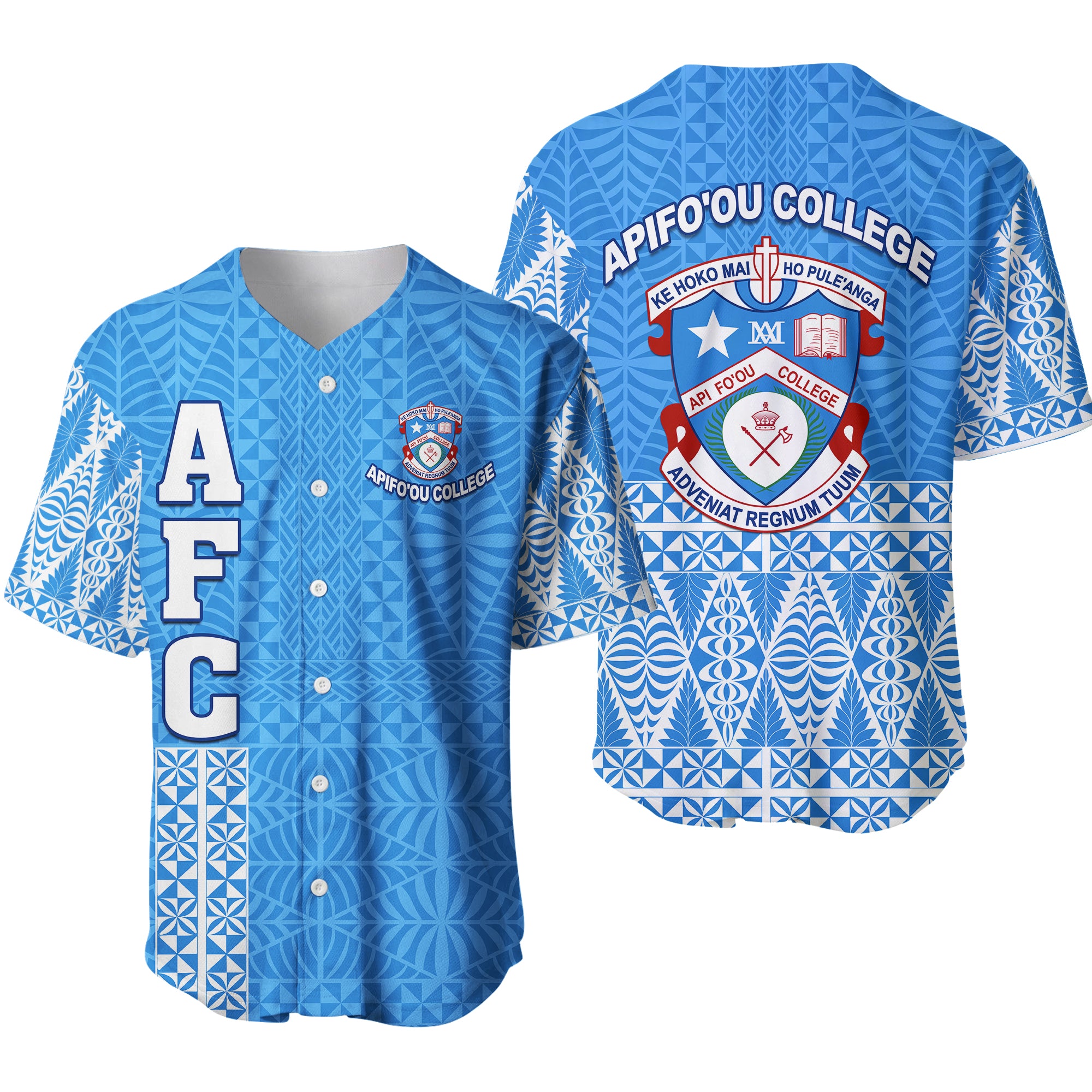 Apifo'ou College Baseball Jersey Tongan Pattern AFC Lovers LT13 Blue - Polynesian Pride