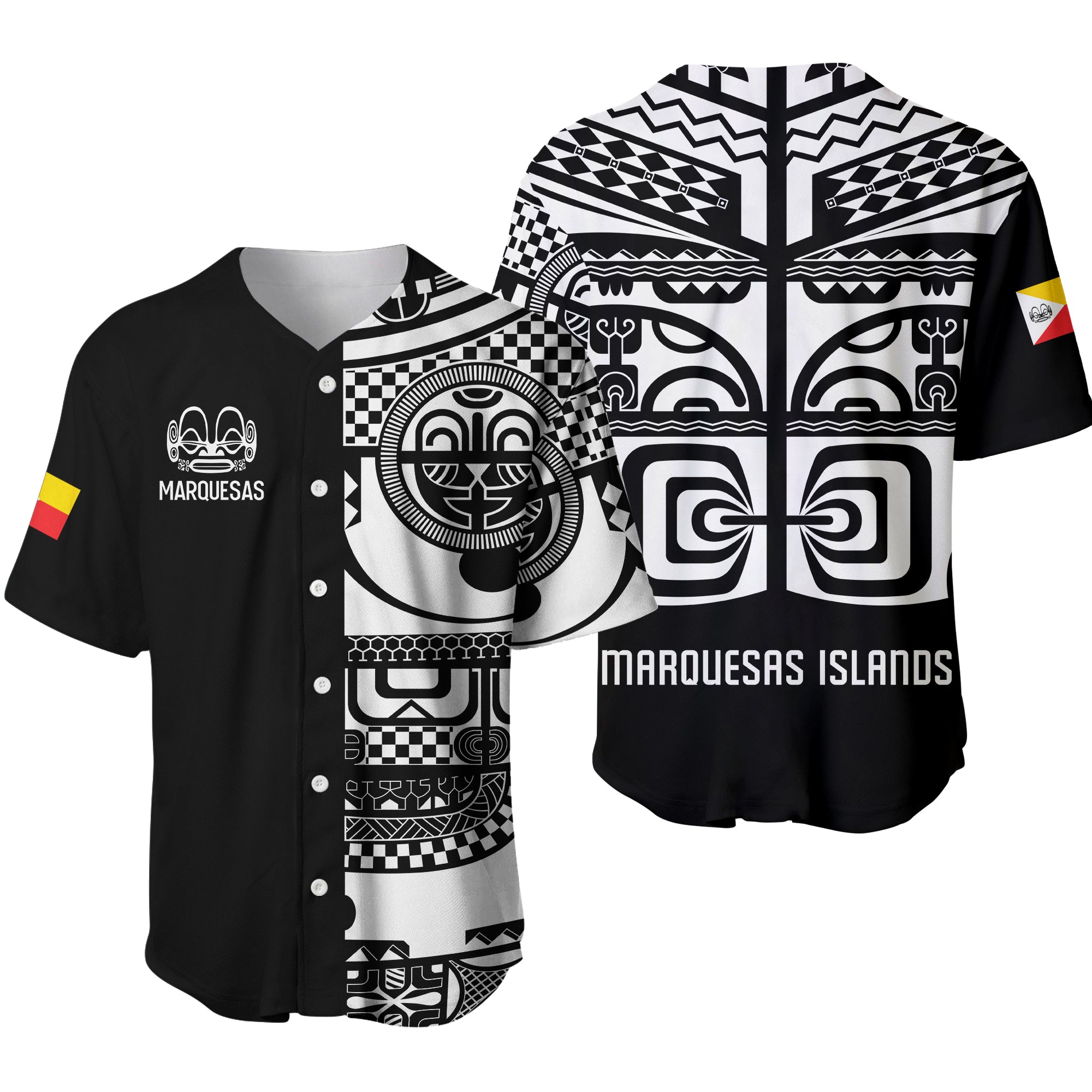 Marquesas Islands Tiki Baseball Jersey Marquesan Tattoo LT13 Black - Polynesian Pride