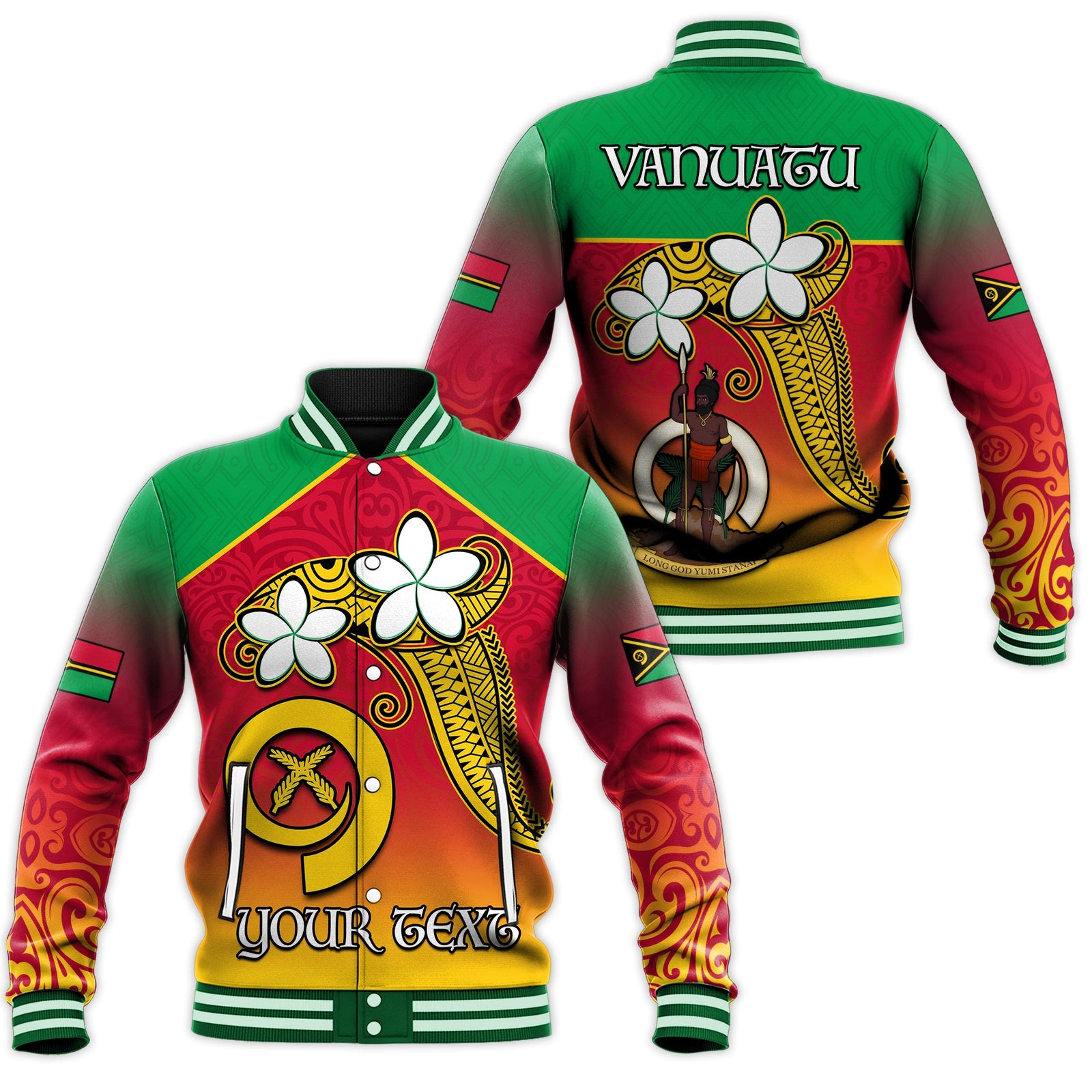 (Custom Personalised) Vanuatu Novelty Baseball Jacket Frangipani Tropical Spa Flower LT13 Unisex Red - Polynesian Pride